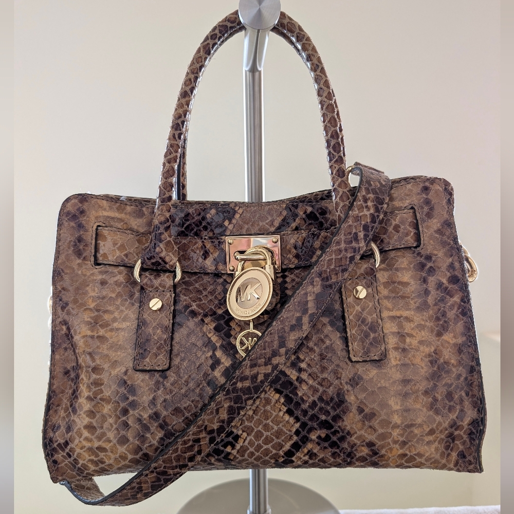 Michael Kors Hamilton Snake Print Satchel Bag - Picture 2 of 16